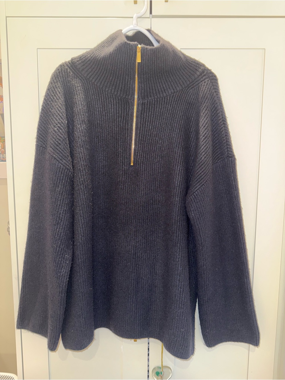 H&M Women’s Dark Navy Half-Zip Ribbed Sweater